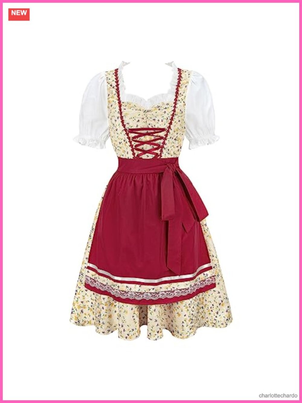 Women's Oktoberfest Dirndl Dress Bavarian Beer Costume Floral Plaid Lace
